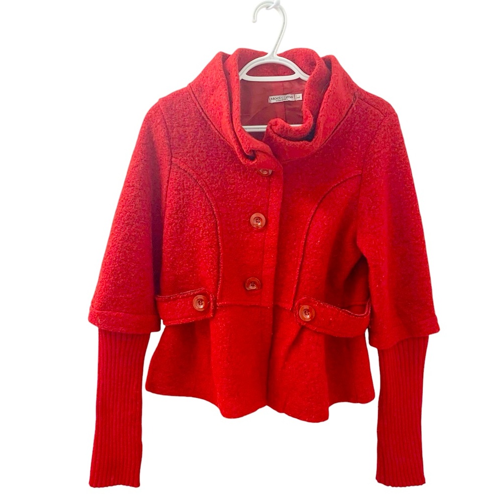 Modissima Red Wool Blend Mock Neck Cropped Cardigan Sweater Size: L